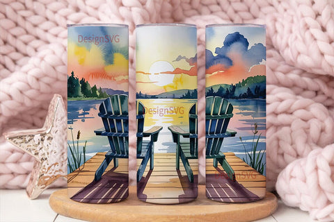Lake Sunset Tumbler Wrap PNG Sublimation DesignSVG 