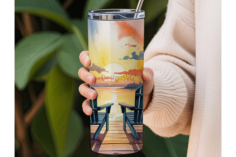 Lake Sunset Tumbler Wrap PNG Sublimation DesignSVG 