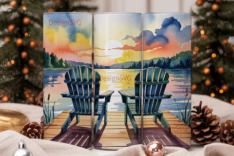 Lake Sunset Tumbler Wrap PNG Sublimation DesignSVG 