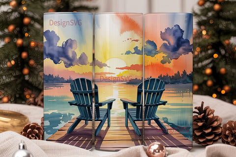 Lake Sunset Tumbler Wrap PNG Sublimation DesignSVG 