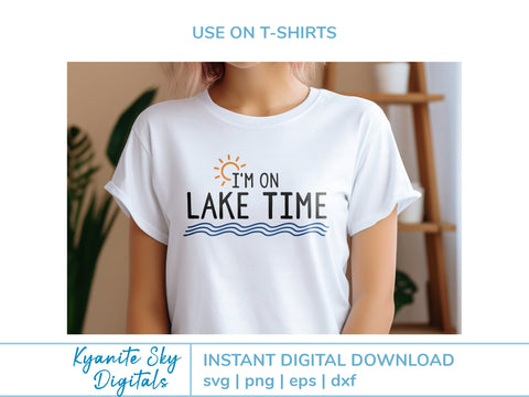 Lake Time SVG I'm On Lake Time phrase with waves and sun SVG Kyanite Sky Digitals 
