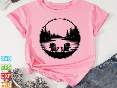 Lake View with Adirondack Chairs SVG SVG artprintfile 
