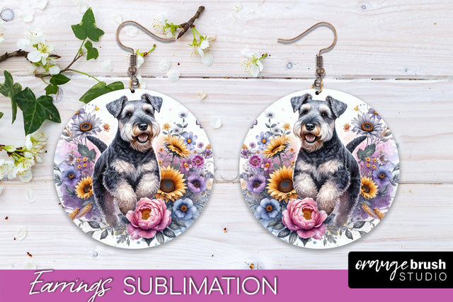 Lakeland Terrier Earrings - Dog Mom Floral Round Earring Sublimation Sublimation OrangeBrushStudio 