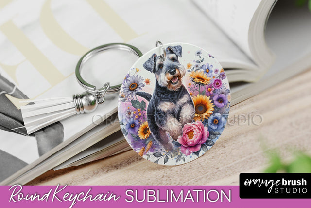 Lakeland Terrier Keychain - Dog mom Floral Keychain Sublimation Design Sublimation OrangeBrushStudio 