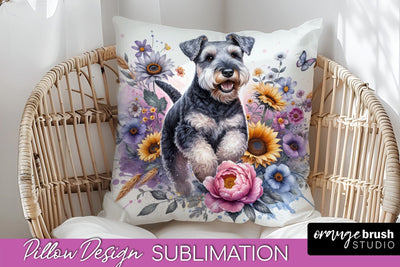 Lakeland Terrier Pillow Cover - Dog Mom Floral Pillow Sublimation Sublimation OrangeBrushStudio 