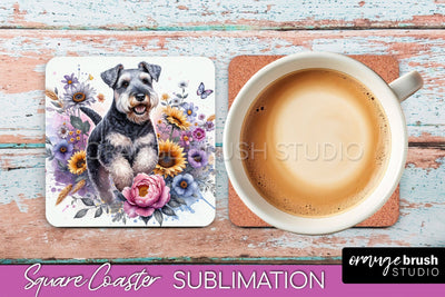 Lakeland Terrier Square Coaster - Dog Mom Floral Coaster Sublimation Sublimation OrangeBrushStudio 