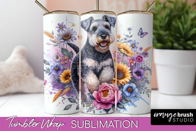 Lakeland Terrier Tumbler Wrap - Dog Mom Floral Tumbler Sublimation Sublimation OrangeBrushStudio 