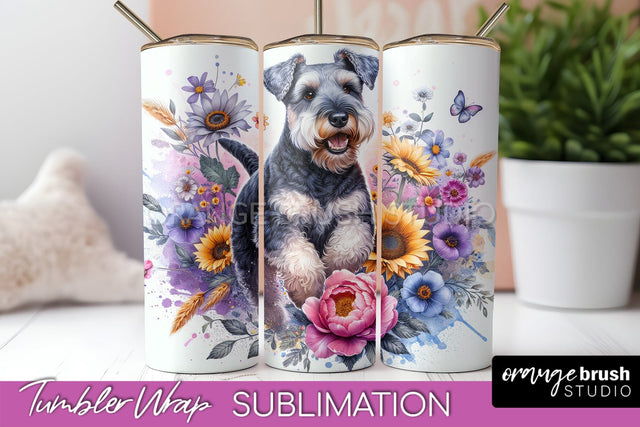 Lakeland Terrier Tumbler Wrap - Dog Mom Floral Tumbler Sublimation Sublimation OrangeBrushStudio 