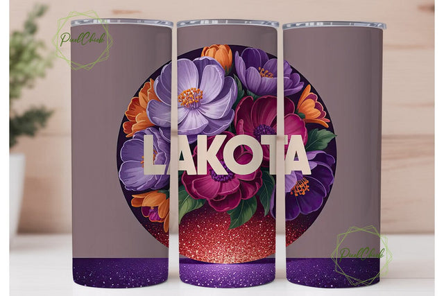 Lakota Floral Glitter 20oz Tumbler Wrap Sublimation PixelChick 