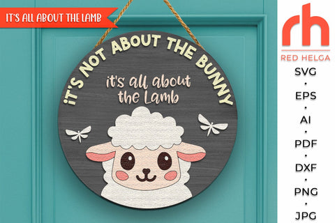 Lamb Door Sign SVG, Easter Hanger Cut File, Cute Sheep DXF SVG RedHelgaArt 