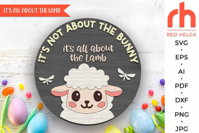 Lamb Door Sign SVG, Easter Hanger Cut File, Cute Sheep DXF SVG RedHelgaArt 