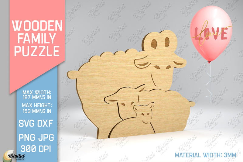 Lamb Figurines SVG. Wooden Family Puzzle Laser Cut SVG Evgenyia Guschina 