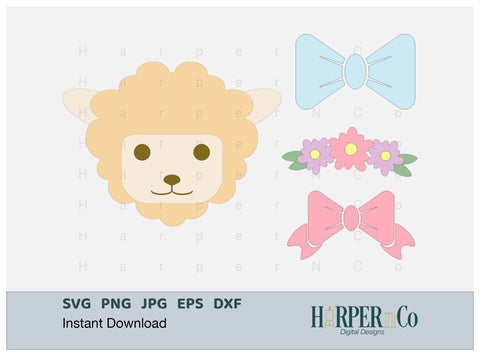 Lamb with Bows and Flowers SVG PNG Cut EPS File SVG HarperNCo 