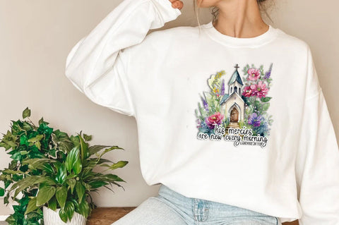 Lamentations 3:23 Printable, His Mercies Are New Every Morning, Watercolor Floral, Christian Bible Verse, Sublimation Design Download, PNG Sublimation Jagonath Roy 