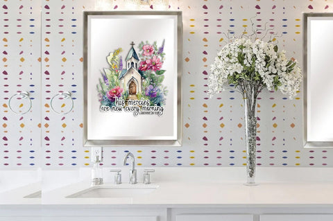 Lamentations 3:23 Printable, His Mercies Are New Every Morning, Watercolor Floral, Christian Bible Verse, Sublimation Design Download, PNG Sublimation Jagonath Roy 