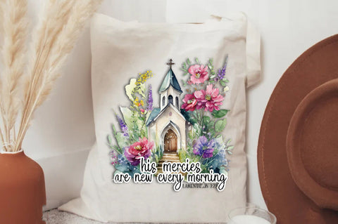 Lamentations 3:23 Printable, His Mercies Are New Every Morning, Watercolor Floral, Christian Bible Verse, Sublimation Design Download, PNG Sublimation Jagonath Roy 