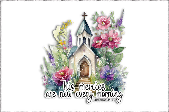 Lamentations 3:23 Printable, His Mercies Are New Every Morning, Watercolor Floral, Christian Bible Verse, Sublimation Design Download, PNG Sublimation Jagonath Roy 
