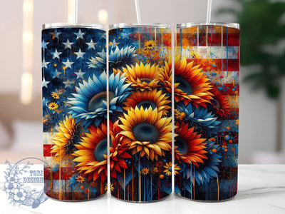 Land Free Sunflower 20oz Tumbler, Patriotic Sunflower Design, Sublimation Tumbler Wrap, 20oz Tumbler, USA Flag Theme, Independence Day Gift, Floral Patriotic Art Sublimation ToriDesigns 