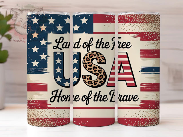 Land of Free Flag 20oz Tumbler Wrap, Home of the Brave Design, American Flag Sublimation, Patriotic USA Wrap, Independence Day Tumbler, 20oz Tumbler Design, PNG Tumbler Wrap Sublimation Lara' s Designs 