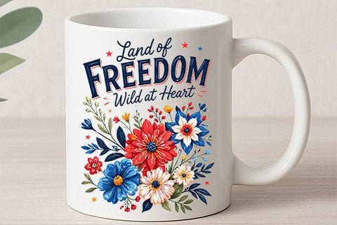 Land of Freedom Wild at Heart PNG | Patriotic Floral Sublimation Design SVG BillahCrafts 
