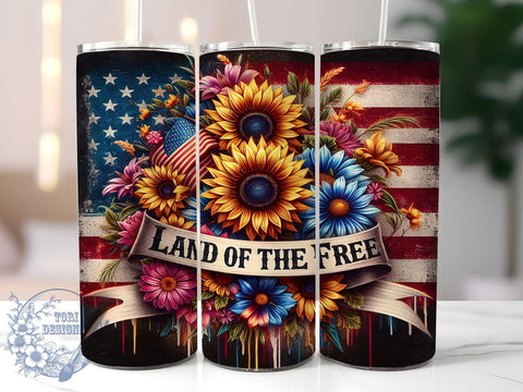 Land Of The Free 20oz Skinny Tumbler, 4th of July Tumbler Png, Straight & Tapered Tumbler Wrap, Instant Digital Download Sublimation ToriDesigns 