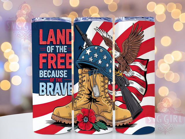 Land of the Free 20oz Tumbler Wrap, Land of the Free Tumbler, 20oz Sublimation Wrap, Military Tribute Tumbler, American Flag Design, Freedom Drinkware, Memorial Day Gift Sublimation SvggirlplusArt 