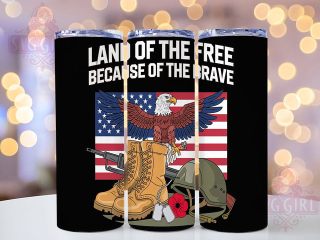 Land of the Free 20oz Tumbler Wrap, Land of the Free Tumbler, 20oz Sublimation Wrap, Military Tribute Tumbler, American Flag Design, Freedom Drinkware, Memorial Day Gift Sublimation SvggirlplusArt 