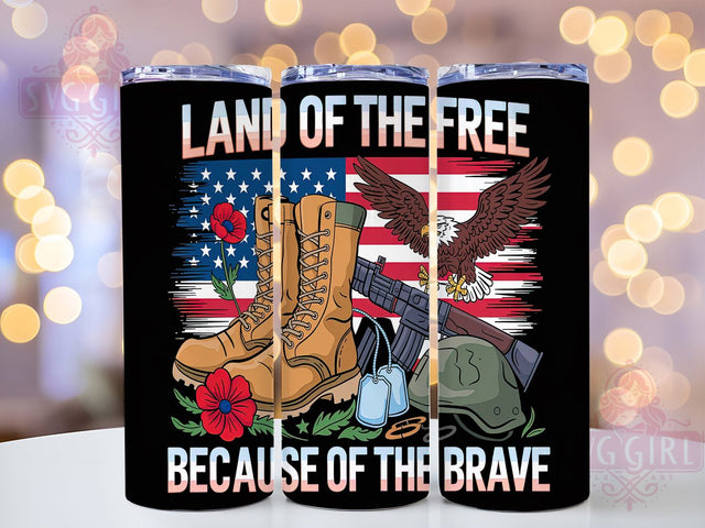 Land of the Free 20oz Tumbler Wrap, Land of the Free Tumbler, 20oz Sublimation Wrap, Military Tribute Tumbler, American Flag Design, Freedom Drinkware, Memorial Day Gift Sublimation SvggirlplusArt 