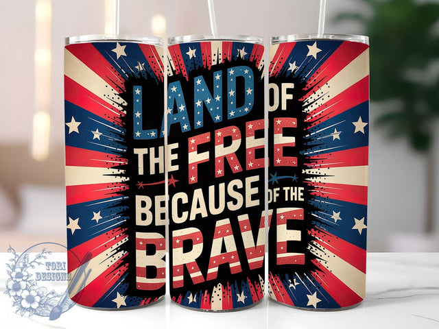 Land of the Free 20oz Tumbler Wrap, Land of the Free Tumbler, 20oz Sublimation Wrap, Military Tribute Tumbler, American Flag Design, Memorial Day Drinkware, Freedom Tumbler Sublimation ToriDesigns 