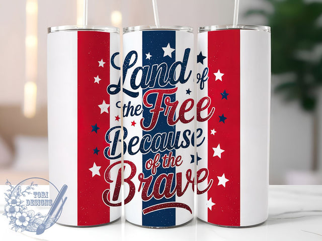 Land of the Free 20oz Tumbler Wrap, Land of the Free Tumbler, 20oz Sublimation Wrap, Military Tribute Tumbler, American Flag Design, Memorial Day Drinkware, Freedom Tumbler Sublimation ToriDesigns 