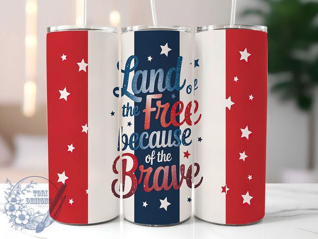 Land of the Free 20oz Tumbler Wrap, Land of the Free Tumbler, 20oz Sublimation Wrap, Military Tribute Tumbler, American Flag Design, Memorial Day Drinkware, Freedom Tumbler Sublimation ToriDesigns 