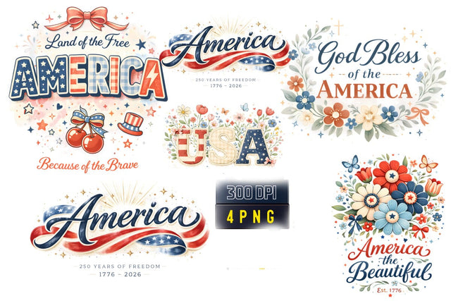 Land of the Free America, America 250 Years of Freedom, God Bless America, America the Beautiful, USA Patriotic PNG Bundle, 4th of July Sublimation, Vintage Americana Clipart, Est 1776 Design Sublimation BlackCatsMedia 