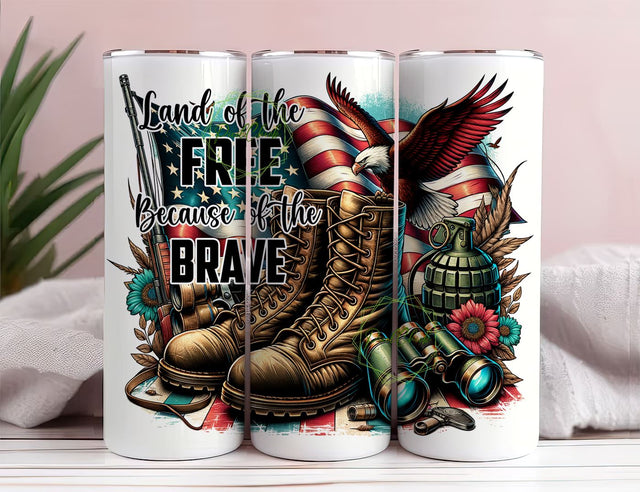 Land Of The Free Because Of The Brave 20oz Skinny Tumbler Sublimation Designs Sublimation PixelChick 