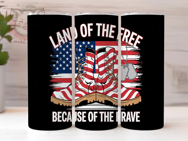 Land of the Free Patriotic Flag Tumbler, Brave American Tumbler, USA Flag Wrap, Patriotic Sublimation Tumbler, 4th Of July Tumbler, Military Tumbler Design, 20oz Skinny Tumbler Sublimation Lara' s Designs 