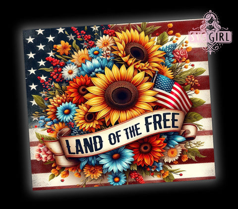 Land of the Free USA 20oz Tumbler Wrap Sublimation Design, Straight Tapered Tumbler Wrap, 4th of July Tumbler Png, Instant Digital Download Sublimation SvggirlplusArt 