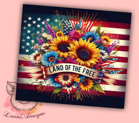 Land Of The Free USA Flag 20oz Tumbler Png, Straight & Tapered Tumbler Png, 4th of July Tumbler Png, Digital Download PNG Sublimation Lara' s Designs 
