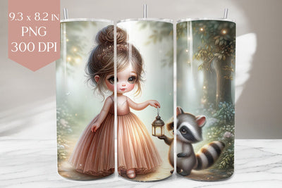 Lantern Girl and Raccoon Tumbler Wrap PNG Sublimation BijouBay 
