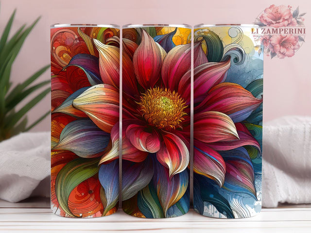Large Flower Tumbler Colorful, Flower Tumbler Gift For Her, Floral Lover, Instant Digital Download PNG, Straight & Tapered Tumbler Wrap PNG Sublimation Li Zamperini 