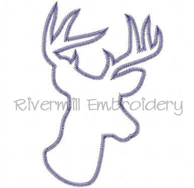 Large Zig Zag Applique Deer Head Buck Silhouette Machine Embroidery Design Embroidery/Applique DESIGNS Rivermill Embroidery 