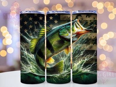 Largemouth Bass Fishing Tumbler, Largemouth Bass Wrap, Camo Flag Cup, 20oz Sublimation Wrap, Stylish Fishing Design Tumbler, Artistic Bass Flag Cup, Outdoor Angler Theme Wrap Sublimation SvggirlplusArt 