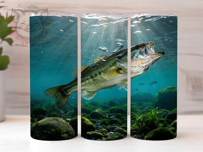 Largemouth Bass Scene 20oz Tumbler, Underwater Scene, Powerful Strike, Fishing Theme, Dynamic Illustration, Skinny Tumbler, Sublimation PNG Sublimation Lara' s Designs 