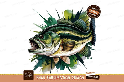 Largemouth Bass Watercolor Illustration Sublimation Png Sublimation Designangry 