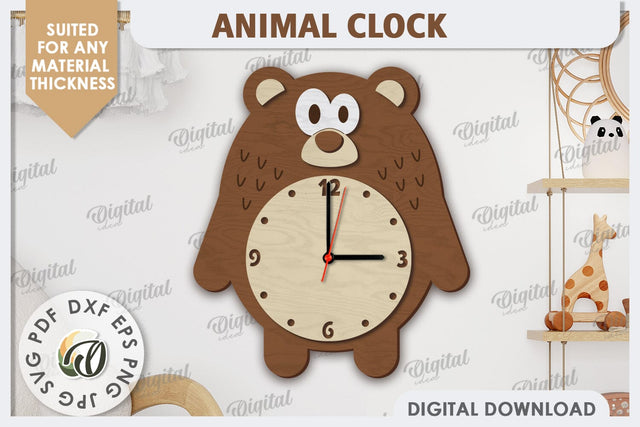 Laser Cut Bear Wall Clock Design. Animal Wall Clock SVG SVG Evgenyia Guschina 