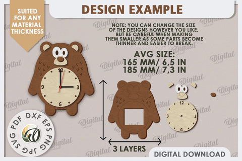 Laser Cut Bear Wall Clock Design. Animal Wall Clock SVG SVG Evgenyia Guschina 