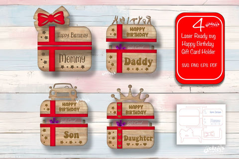 Laser cut Birthday gift card holder Laser Cut Happy Birthday Layered Card Holder SVG Personalized svg Bundle SVG Createya Design 