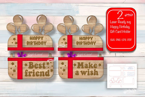 Laser cut Birthday gift card holder Laser Cut Happy Birthday Layered Card Holder SVG Personalized svg Bundle SVG Createya Design 