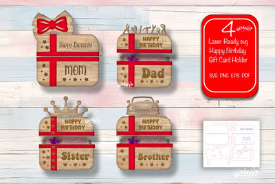 Laser cut Birthday gift card holder Laser Cut Happy Birthday Layered Card Holder SVG Personalized svg Bundle SVG Createya Design 