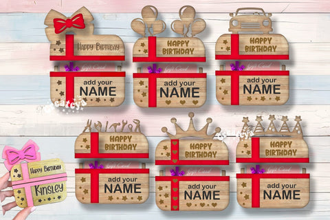 Laser cut Bundle Birthday gift card holder Laser Cut Card Holder SVG Personalized Happy Birthday Layered svg SVG Createya Design 