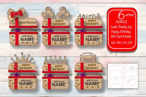 Laser cut Bundle Birthday gift card holder Laser Cut Card Holder SVG Personalized Happy Birthday Layered svg SVG Createya Design 