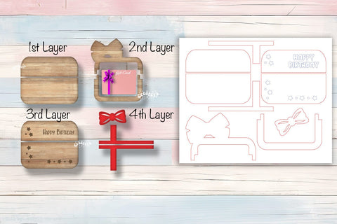 Laser cut Bundle Birthday gift card holder Laser Cut Card Holder SVG Personalized Happy Birthday Layered svg SVG Createya Design 